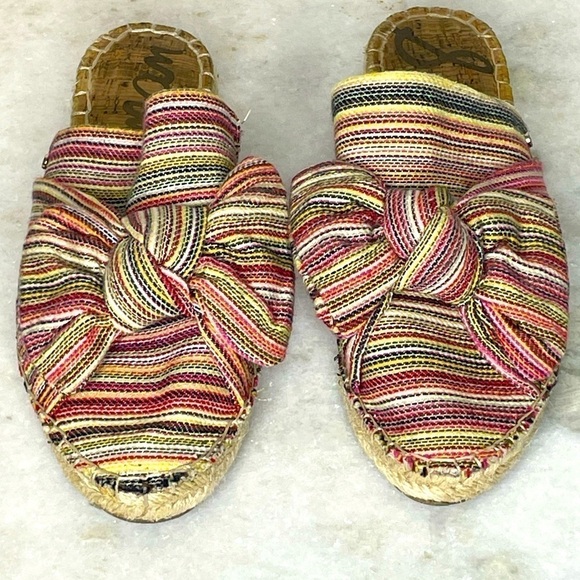Sam Edelman Espadrille Mule slip on sz 7 rainbow color with bow - Picture 1 of 11
